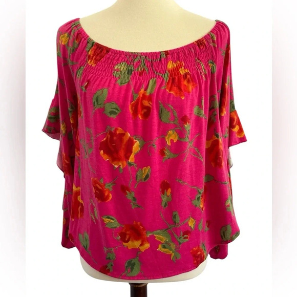 NWT And The Why Pink Floral Off Shoulder Flowy 3/4 Sleeve Blouse Size Small - Picture 1 of 14